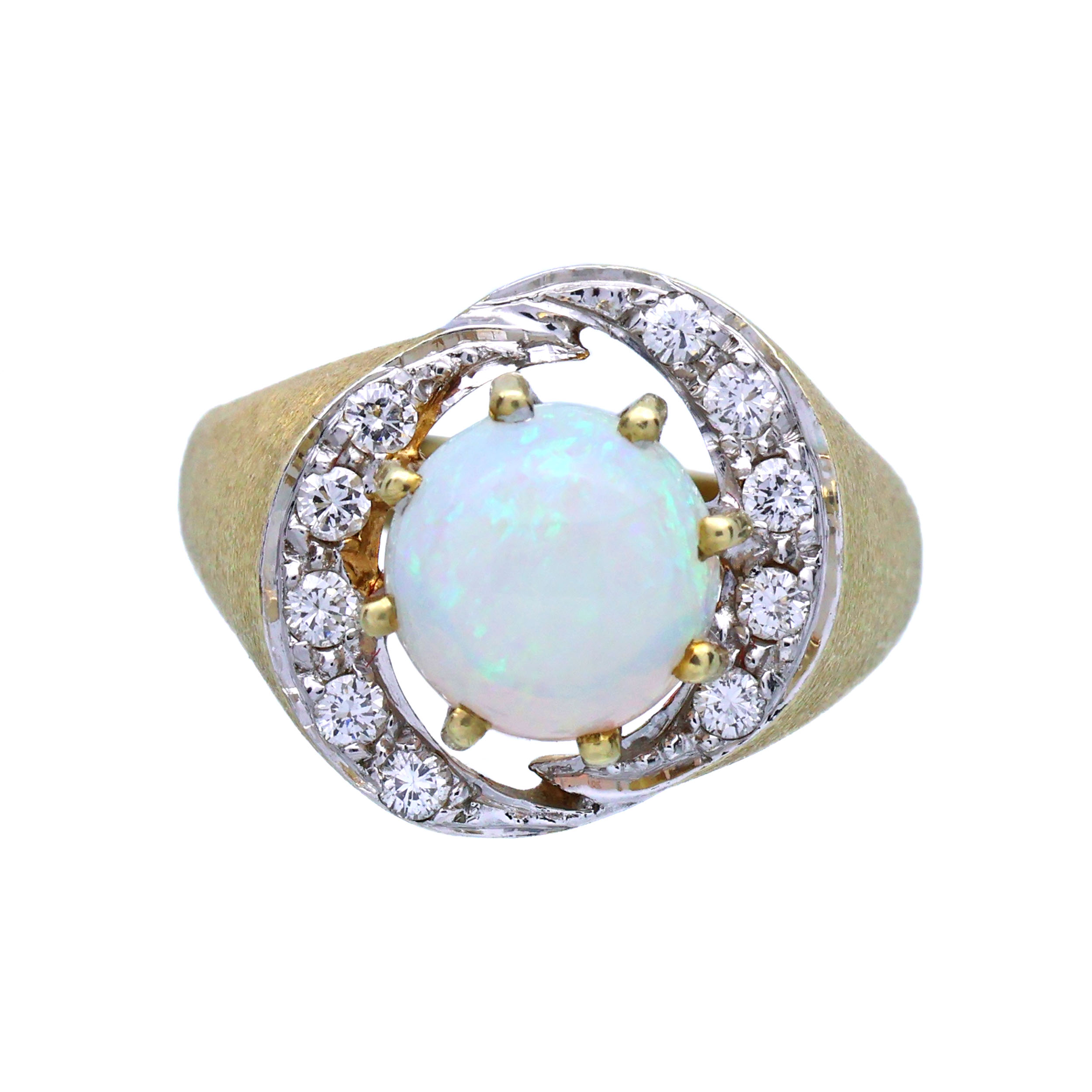 Zlatý prsten s přírodním opálem a diamanty