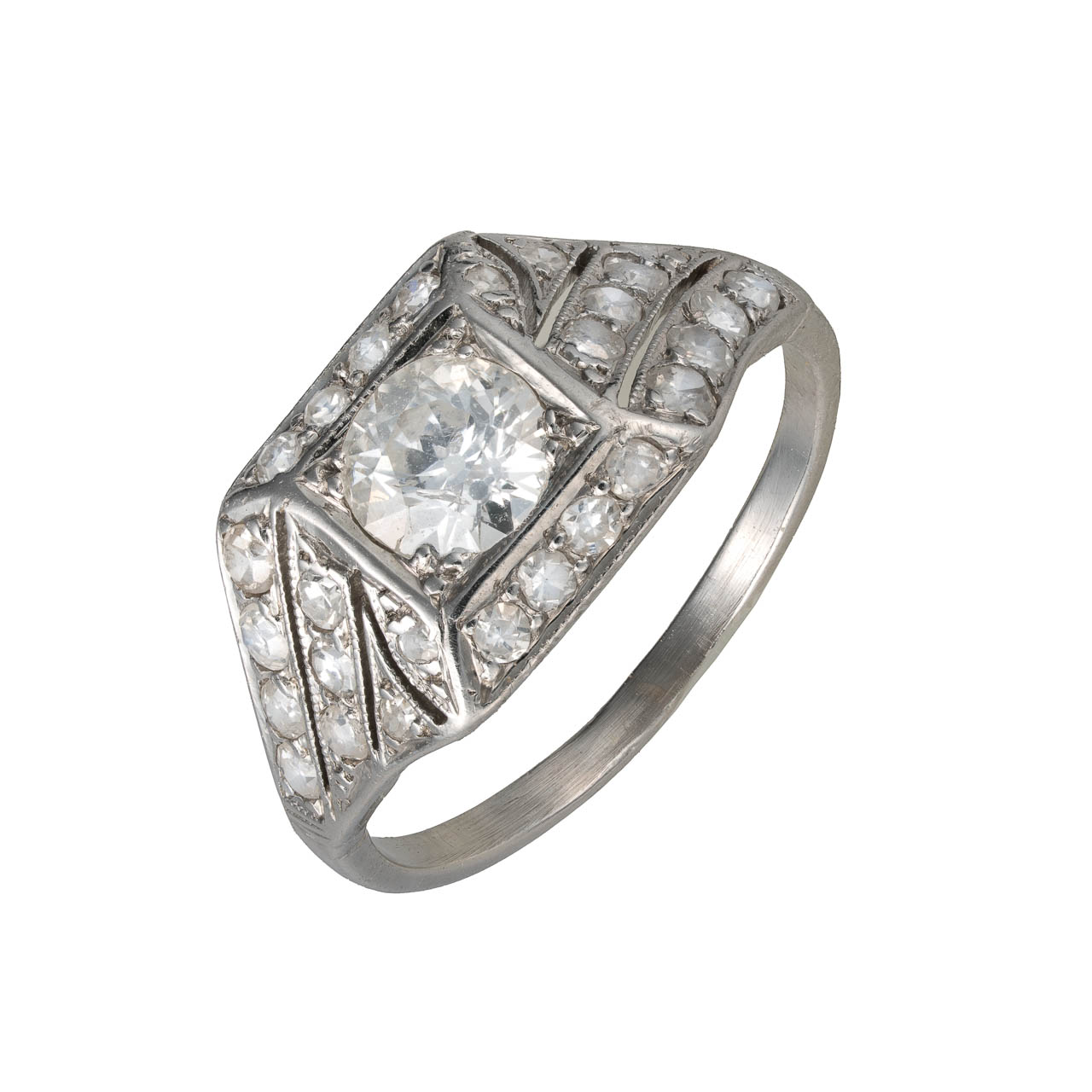 Platinový prsten s diamanty – Art Deco, certifikováno