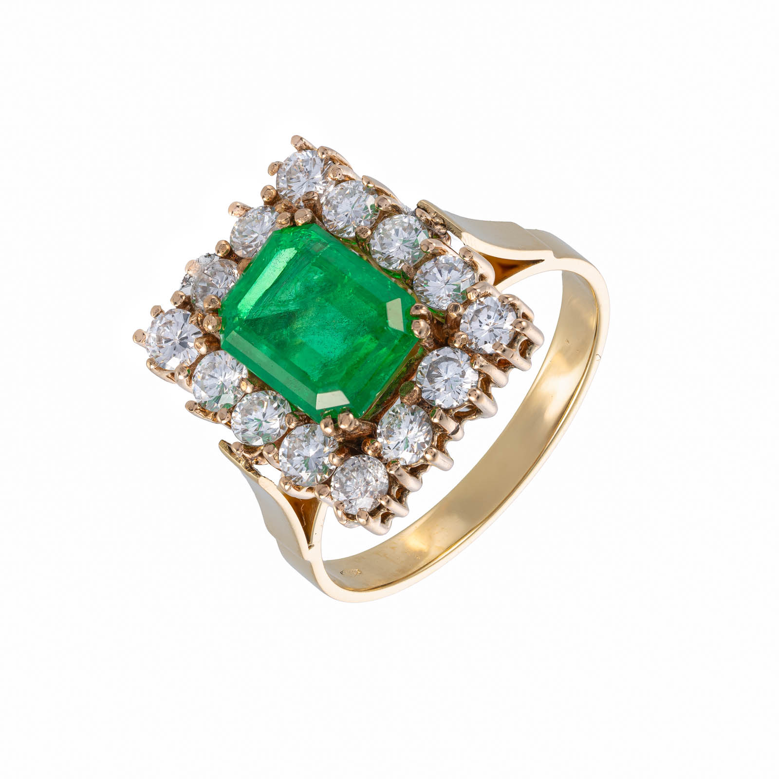 Zlatý prsten se zeleným kamenem a diamanty 1,17 ct