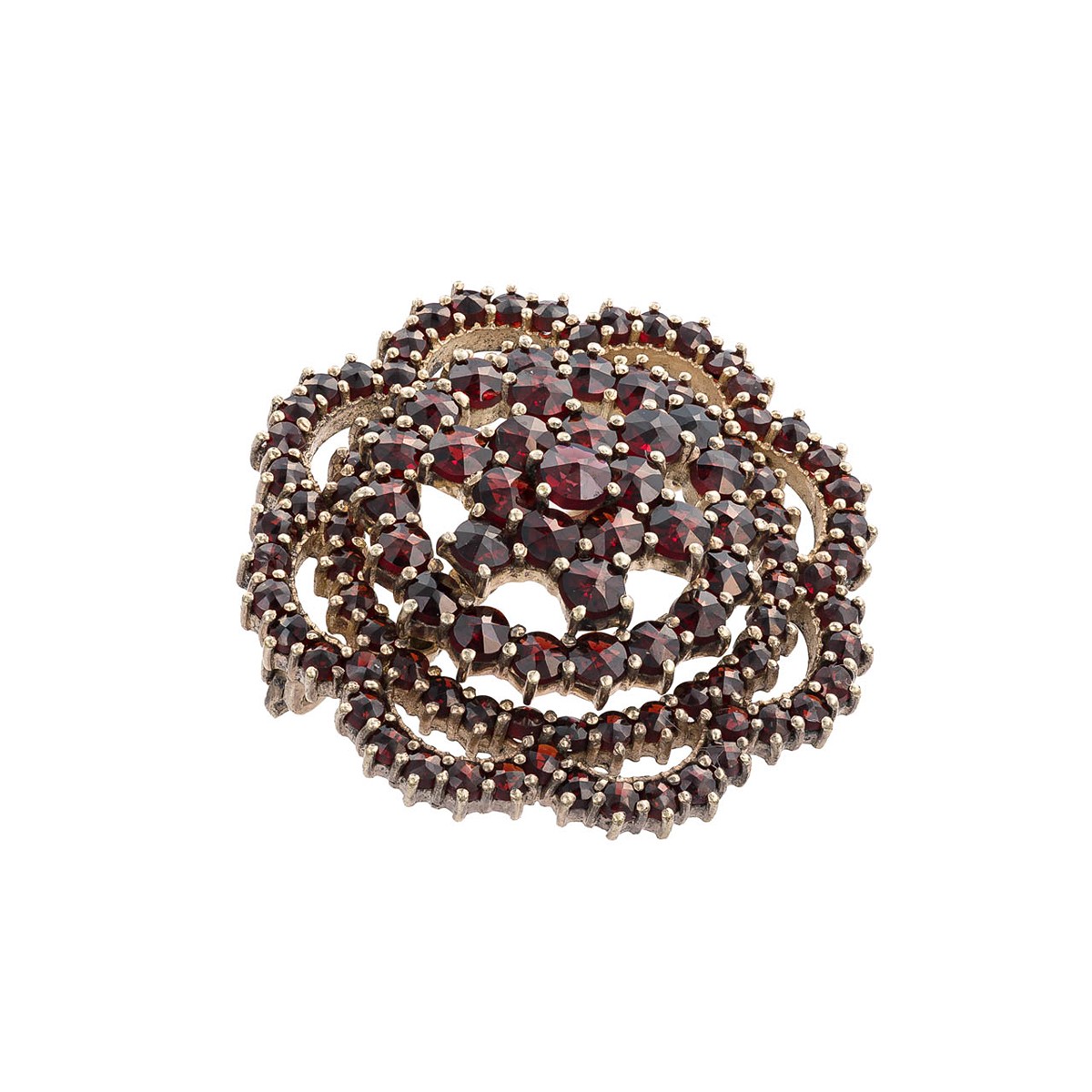 Stříbrná brož s českými granáty a almandiny