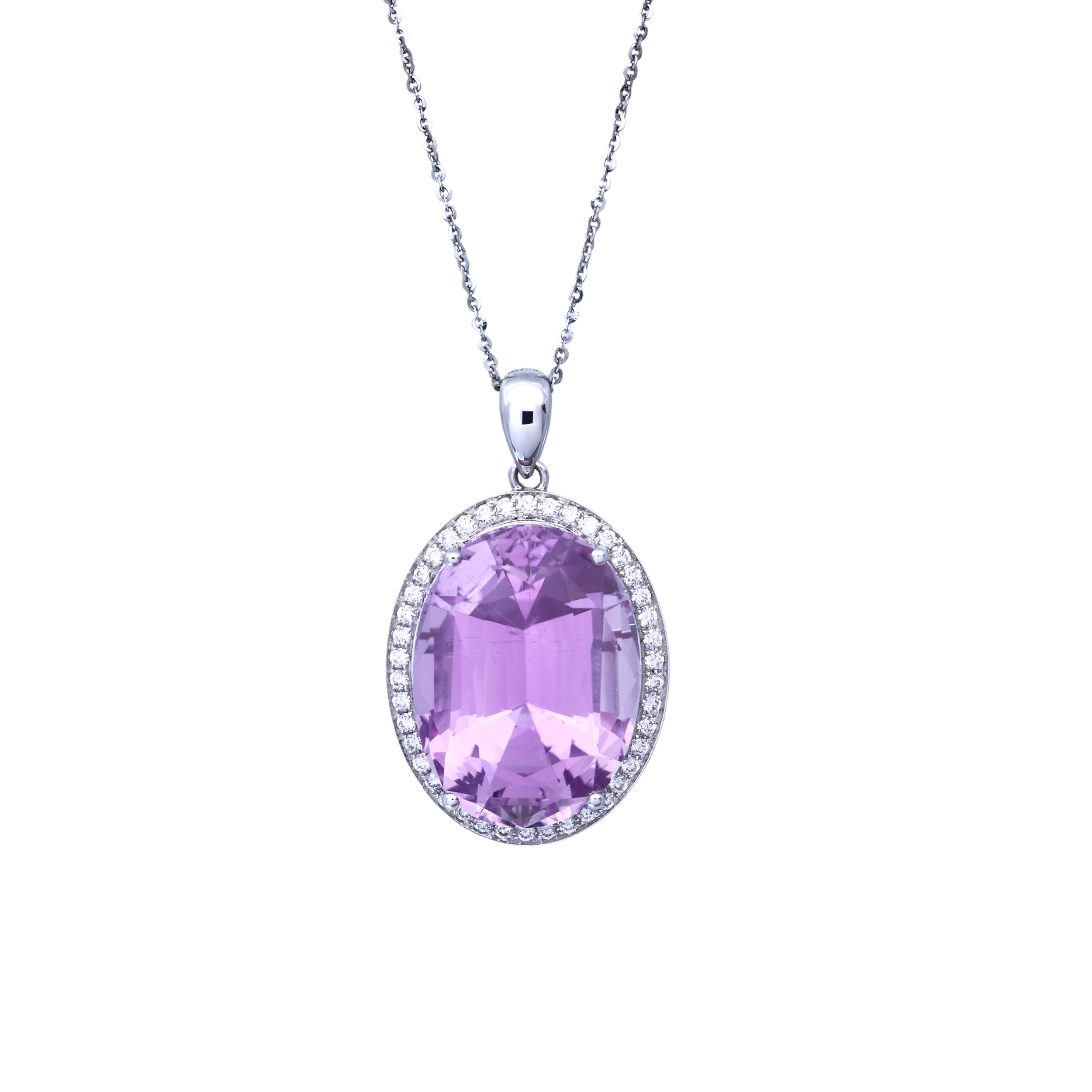 Zlatý přívěsek s přírodním kunzitem 17,6 ct a diamanty + CERTIFIKÁT PRAVOSTI