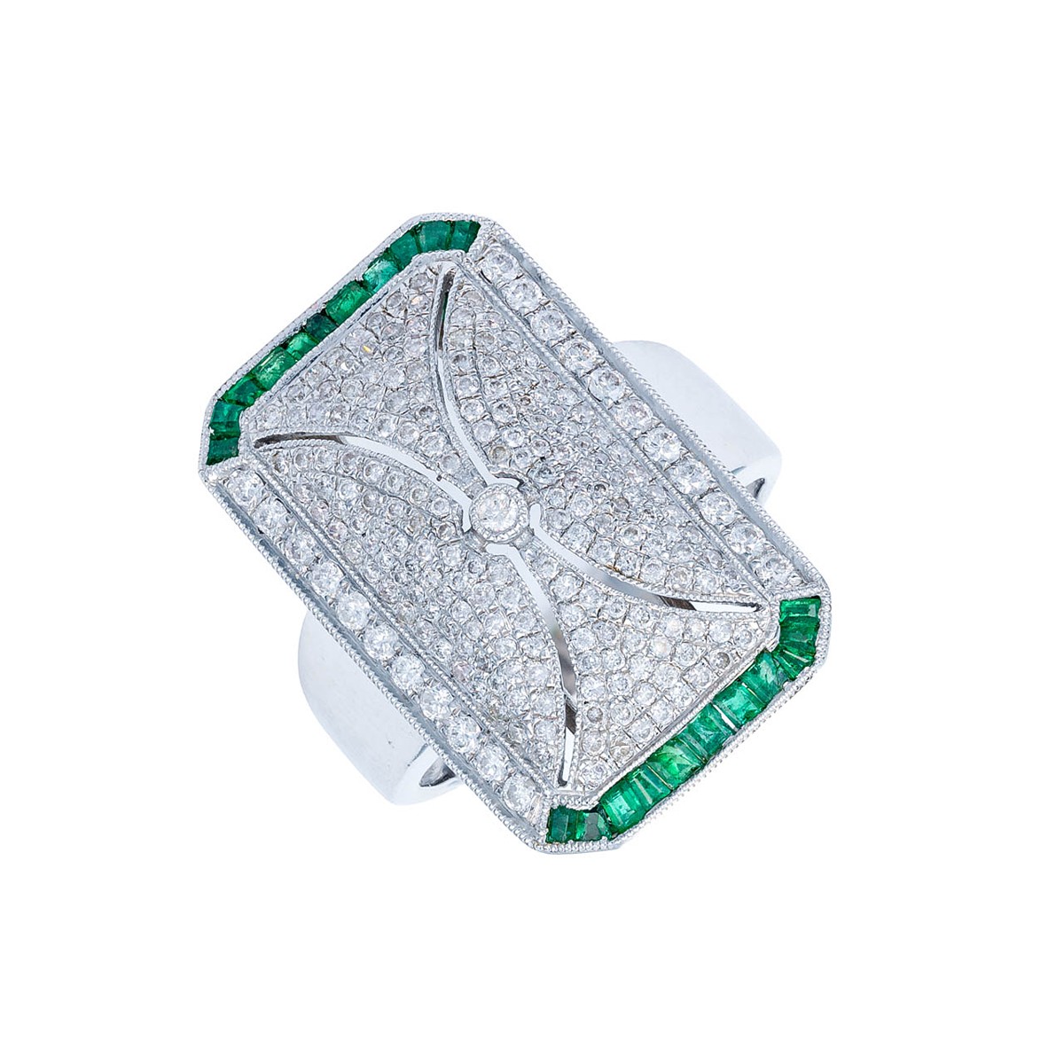 Luxusní diamantový prsten 0,90 ct se smaragdy 0,45 ct