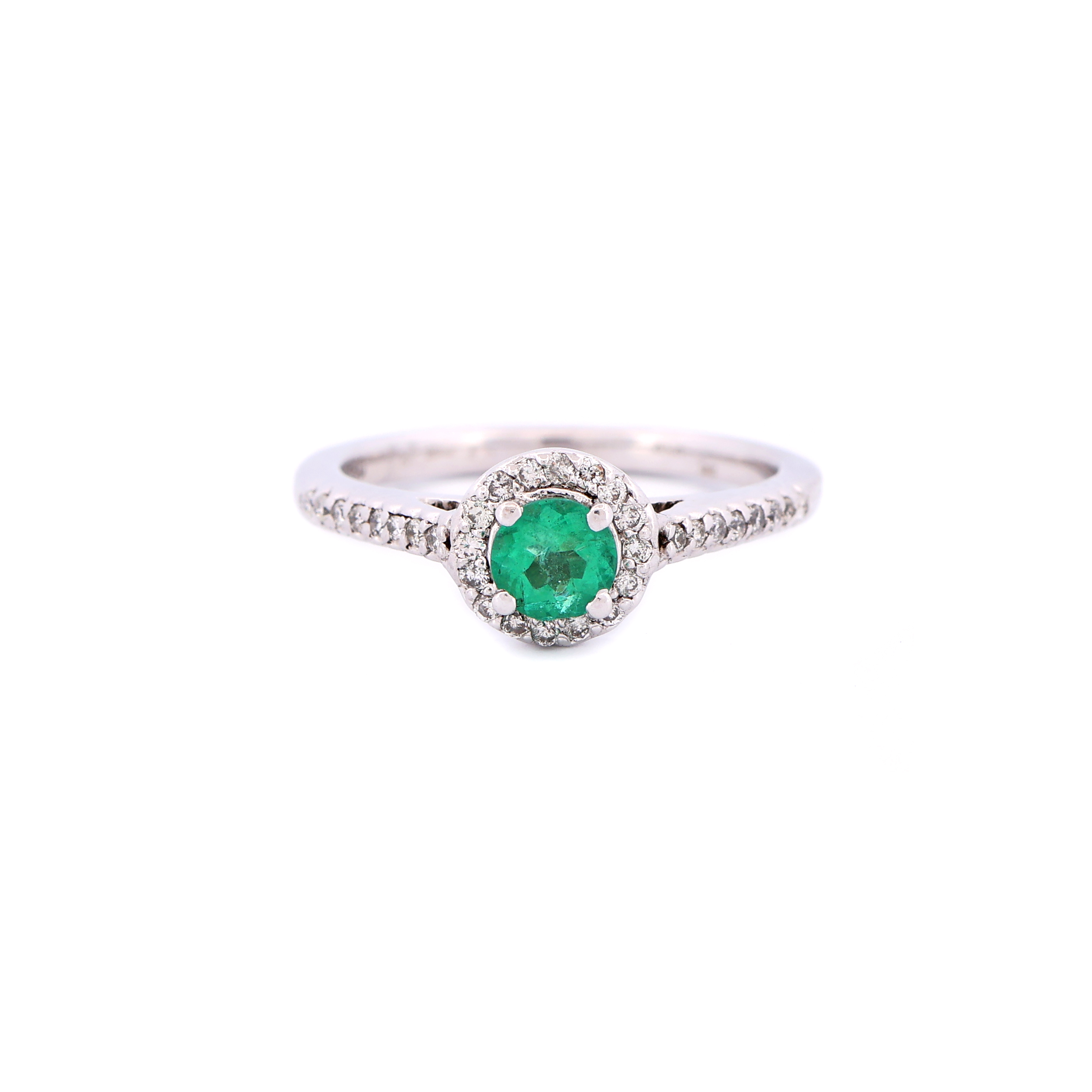 Zlatý prsten s přírodním smaragdem 0,45 ct a brilianty
