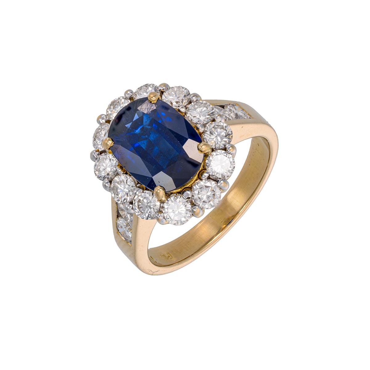 Zlatý prsten s přírodními diamanty (1,60 ct) a přírodním safírem (2,90 ct) – certifikováno