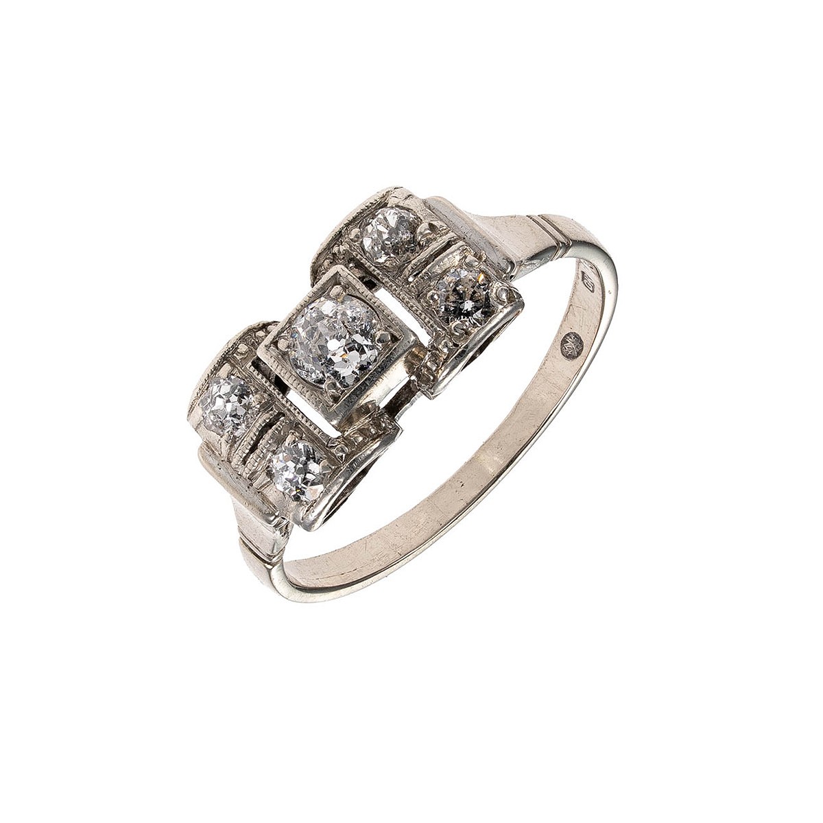 Diamantový Art Deco prsten z bílého zlata s vzácně bílými diamanty 0,44 ct – certifikováno
