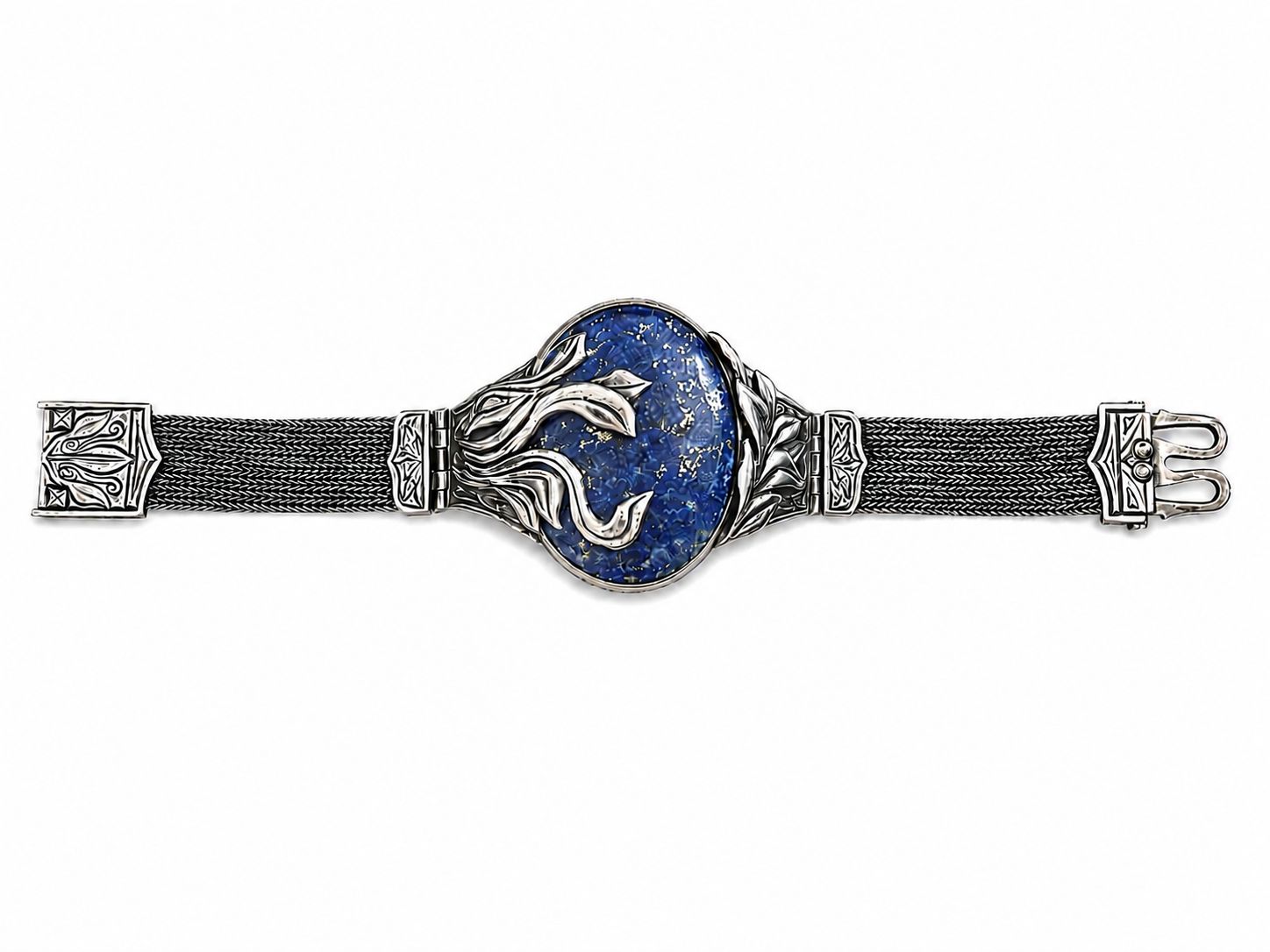 Stříbrný vintage náramek s lapisem lazuli