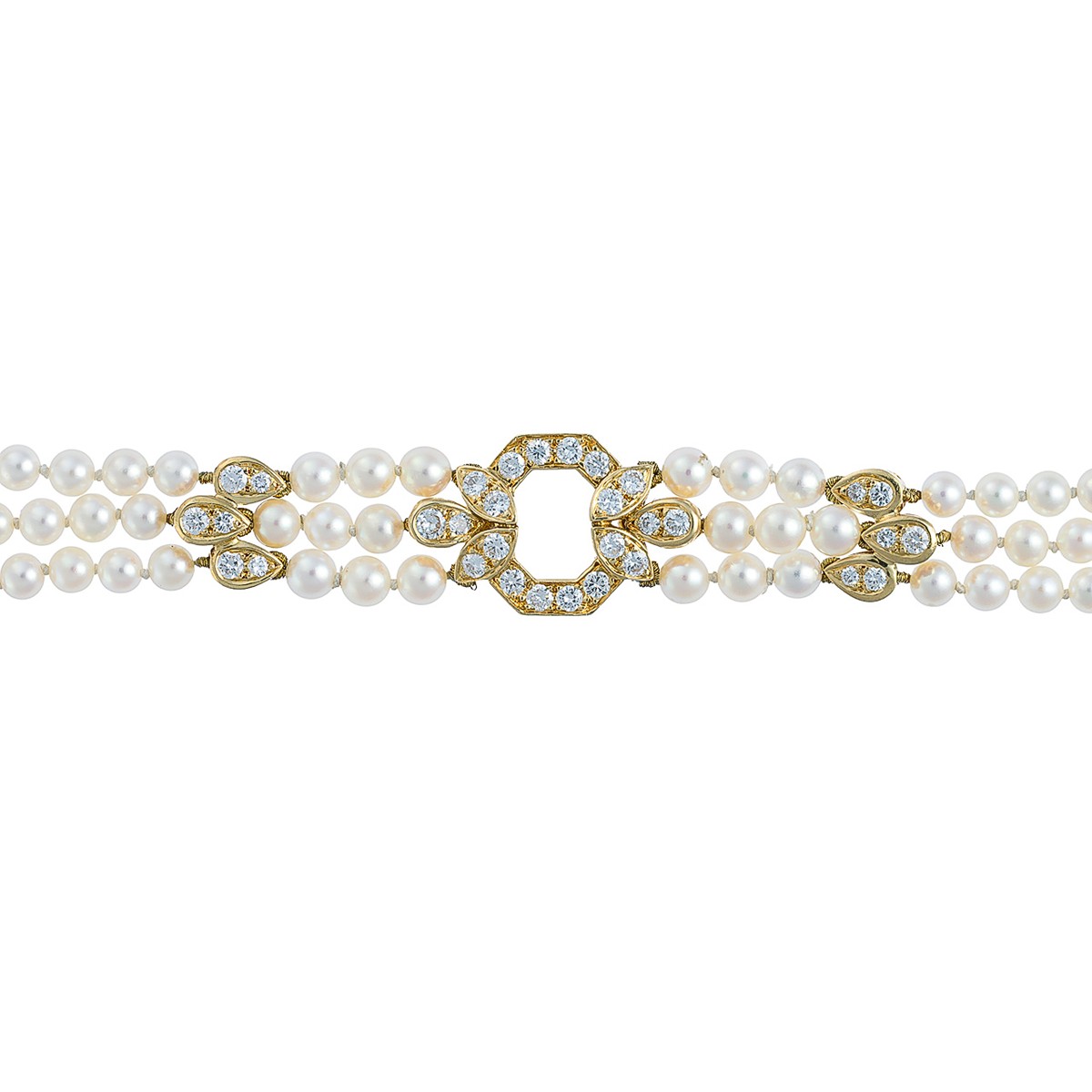 Luxusní perlový náramek s vzácně bílými diamanty 1,57 ct ze žlutého zlata