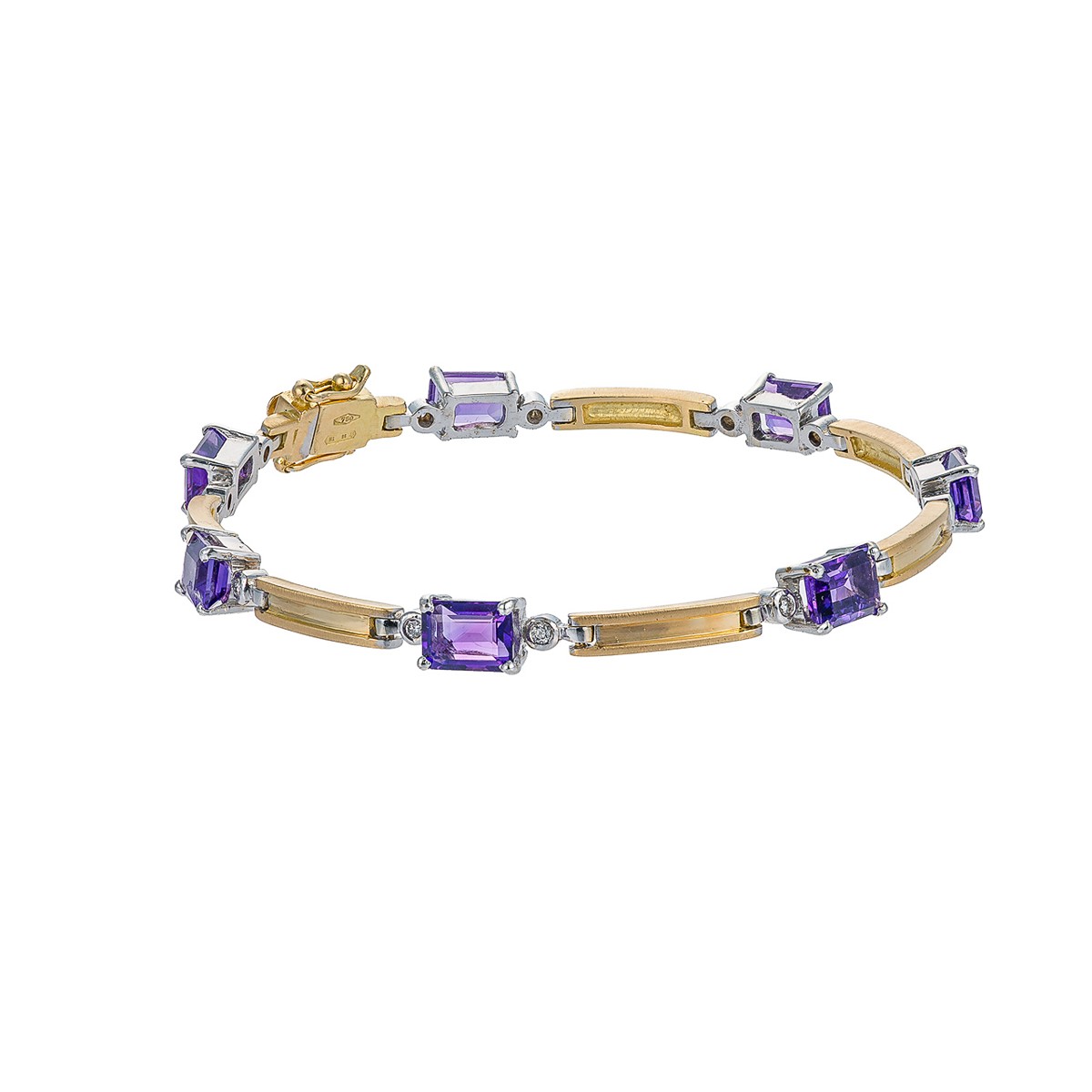 Luxusní náramek s přírodními ametysty a diamanty ze žlutého zlata