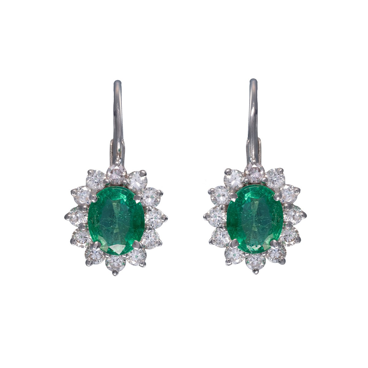 Smaragdové náušnice z bílého zlata s přírodními smaragdy 2,10 ct a diamanty 1,26 ct