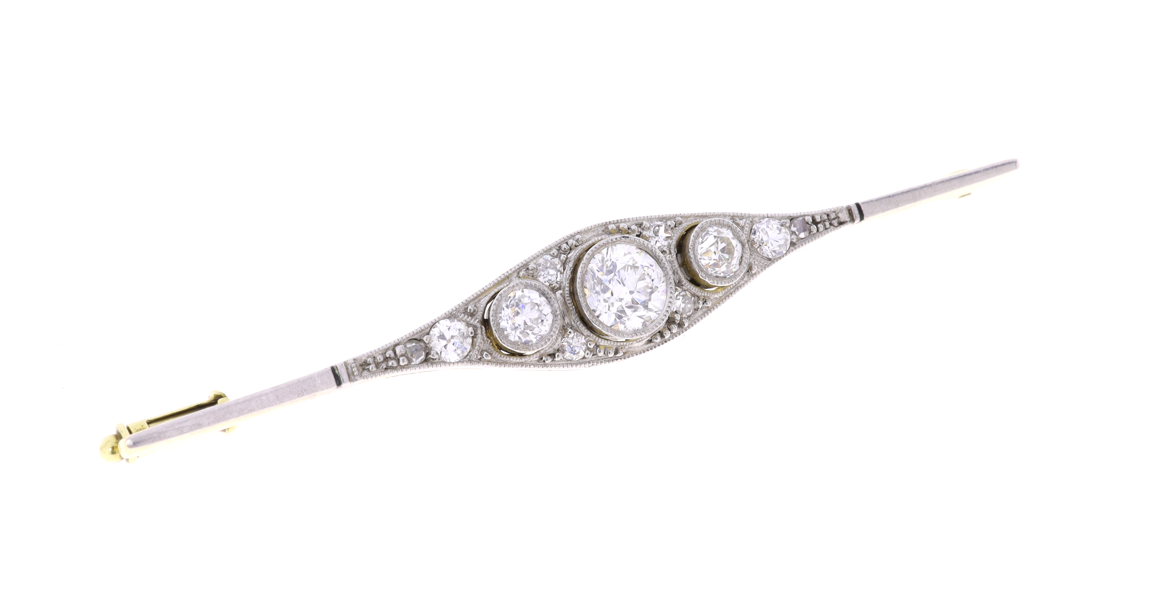 Luxusní Art Deco brož s přírodními diamanty, zlato 585 a platina 950, kolem roku 1930