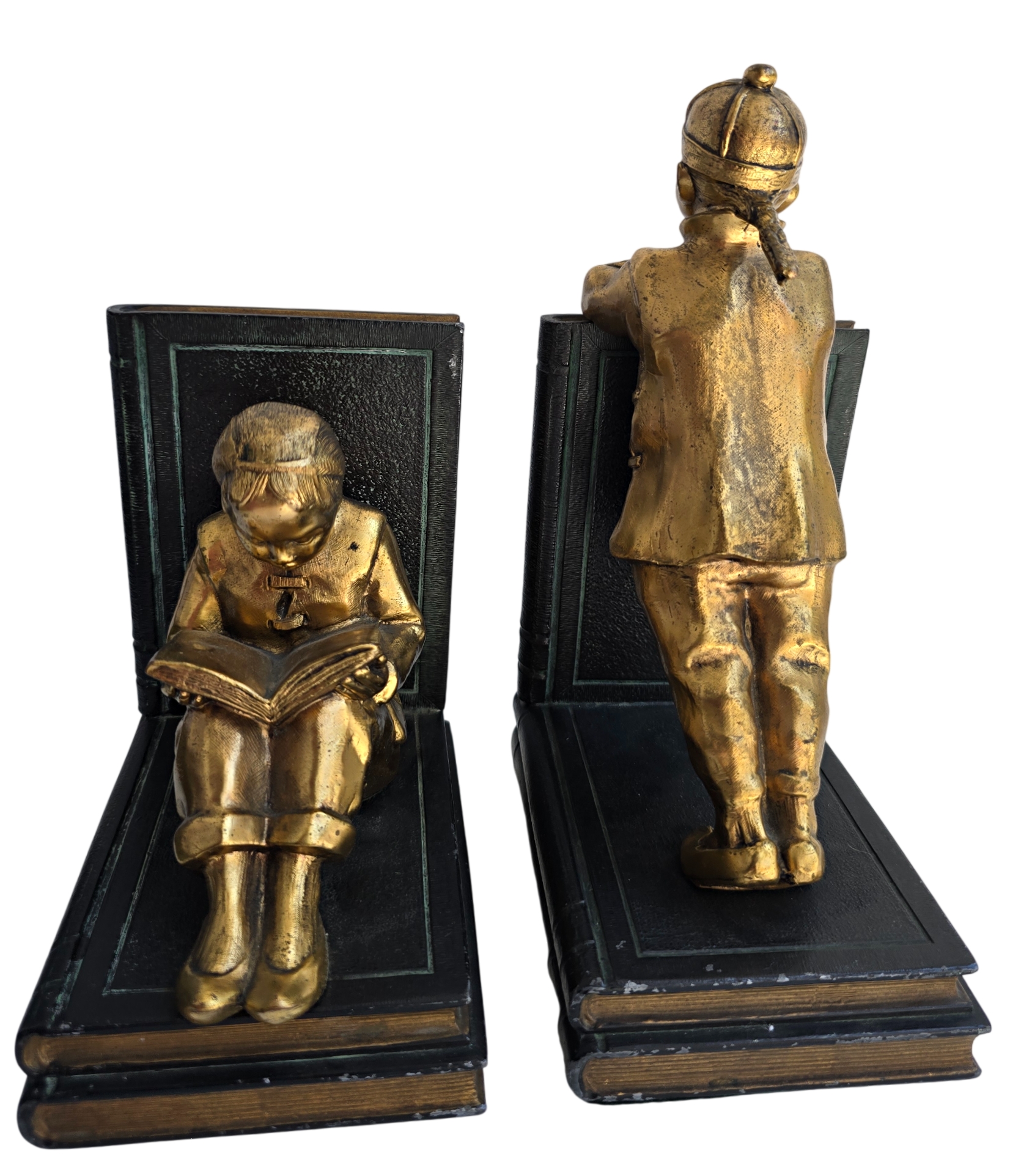 Art deco americké zarážky na knihy „studující děti“ zn. Ronson