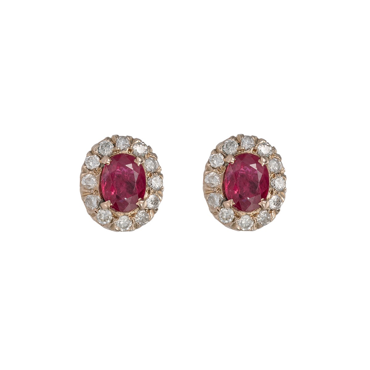 Zlaté náušnice s přírodními diamanty 0,18 ct a přírodními rubíny 1,0 ct