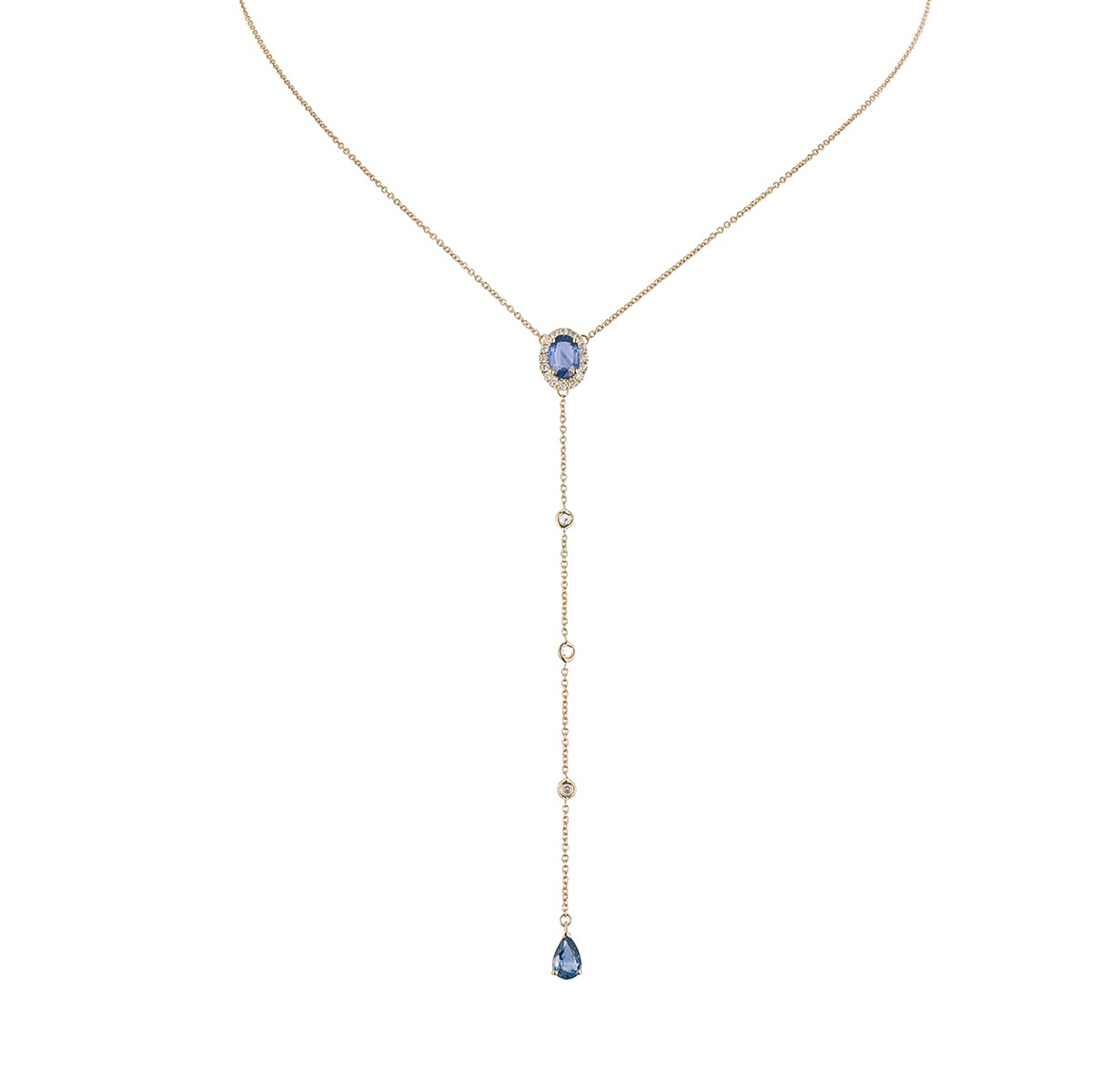 Zlatý náhrdelník s přírodními diamanty 0,15 ct a safíry 0,90 ct