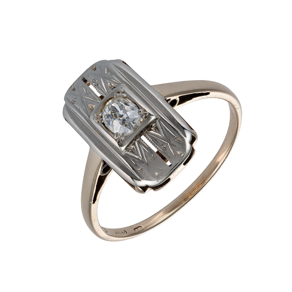Art Deco zlatý prsten s přírodním diamantem 0,23 ct – certifikováno