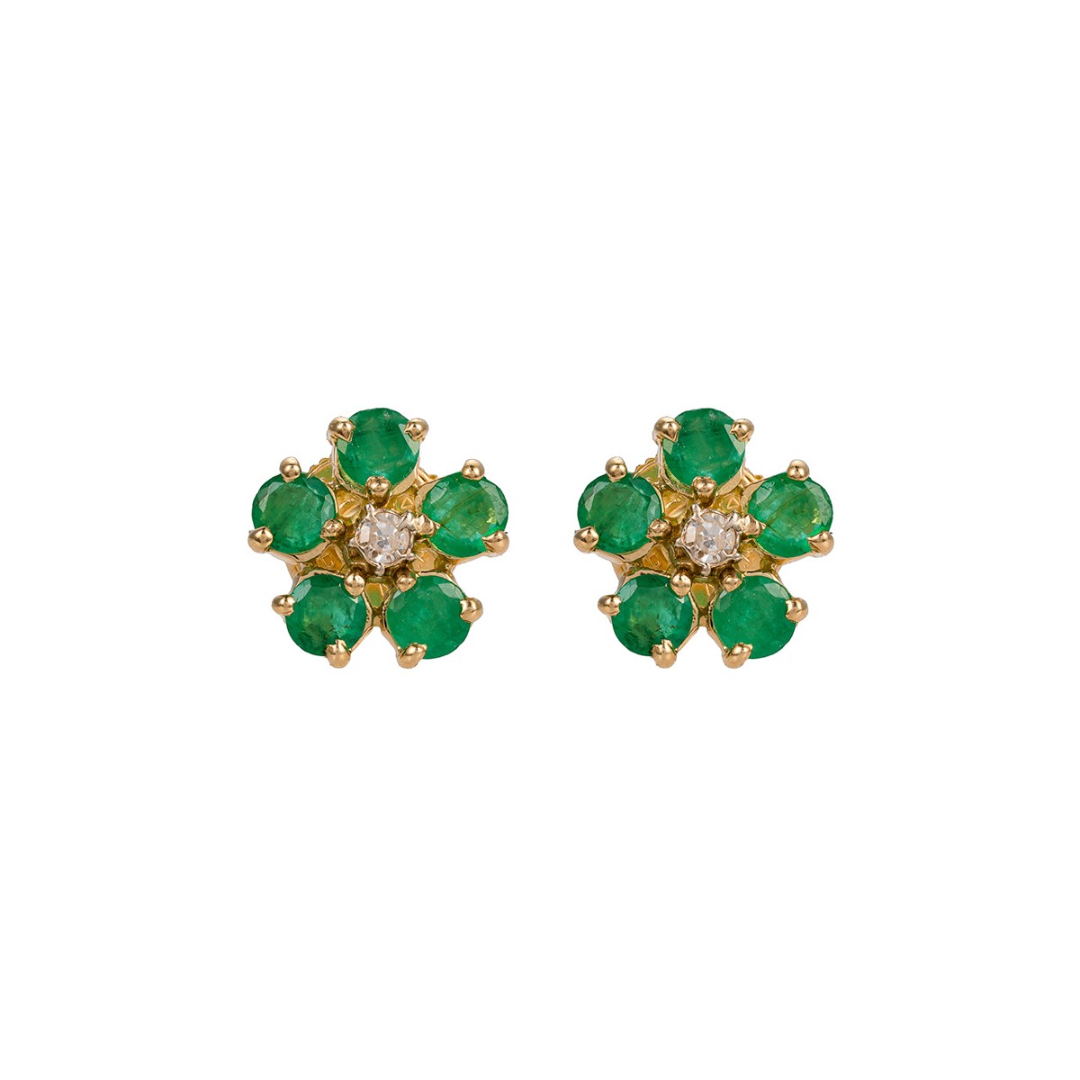 Smaragdové náušnice ze žlutého zlata 1,2 ct a diamanty 0,10 ct