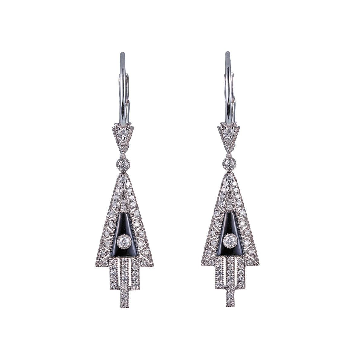 Onyxové náušnice z bílého zlata s diamanty 0,47 ct