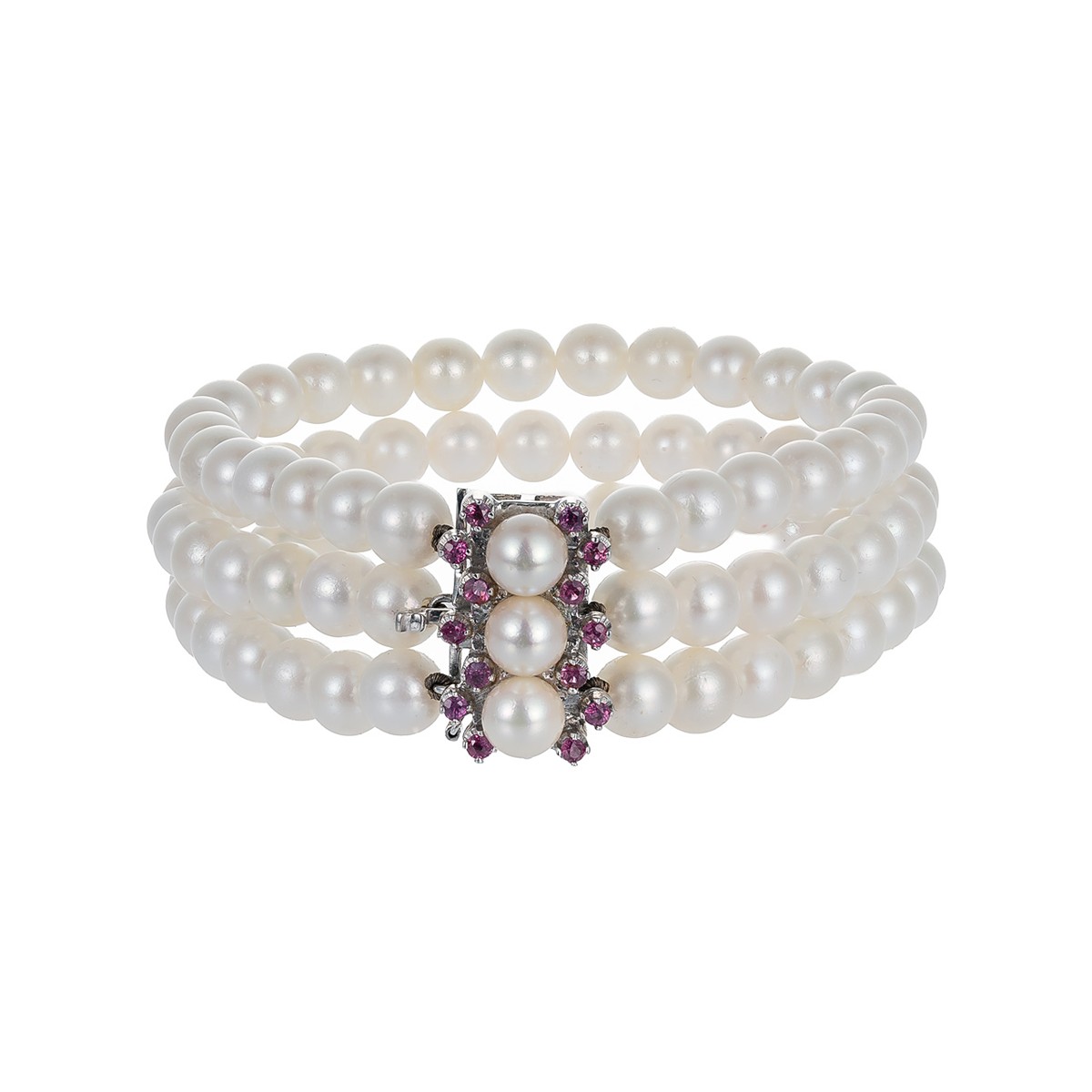 Perlový náramek s perlami Akoya a přírodními rubíny – certifikováno