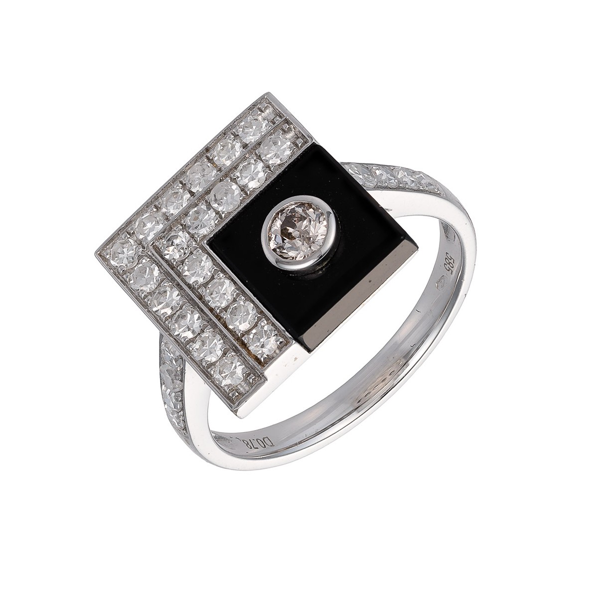 Zlatý prsten s přírodními diamanty 0,80 ct a přírodním onyxem