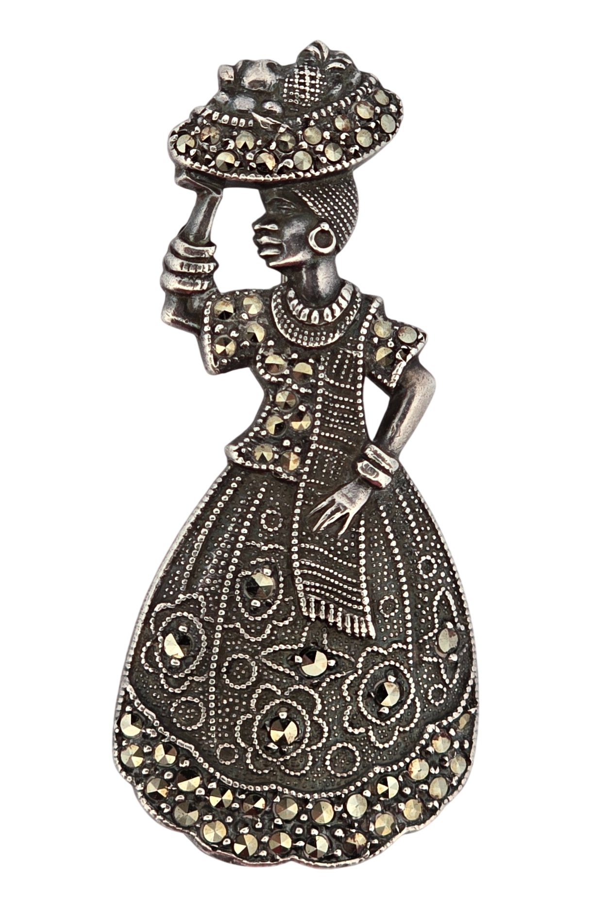 Starožitná vzácná art deco brož žena „baiana“