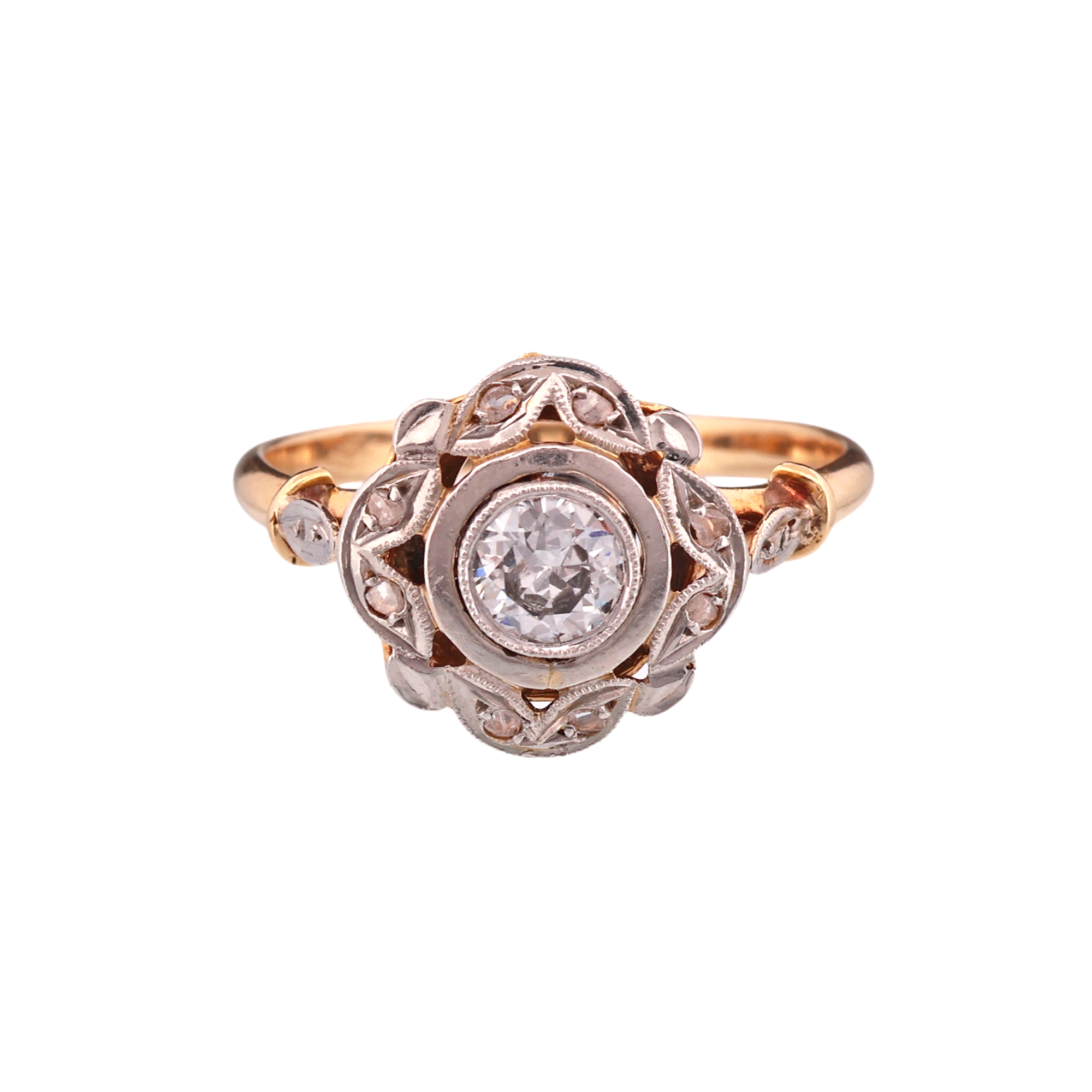 Secesní zlatý prsten s diamanty 0,48 ct