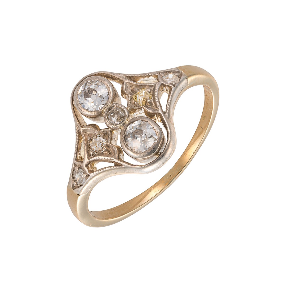 Starožitný diamantový prsten ze žlutého zlata 0,315 ct