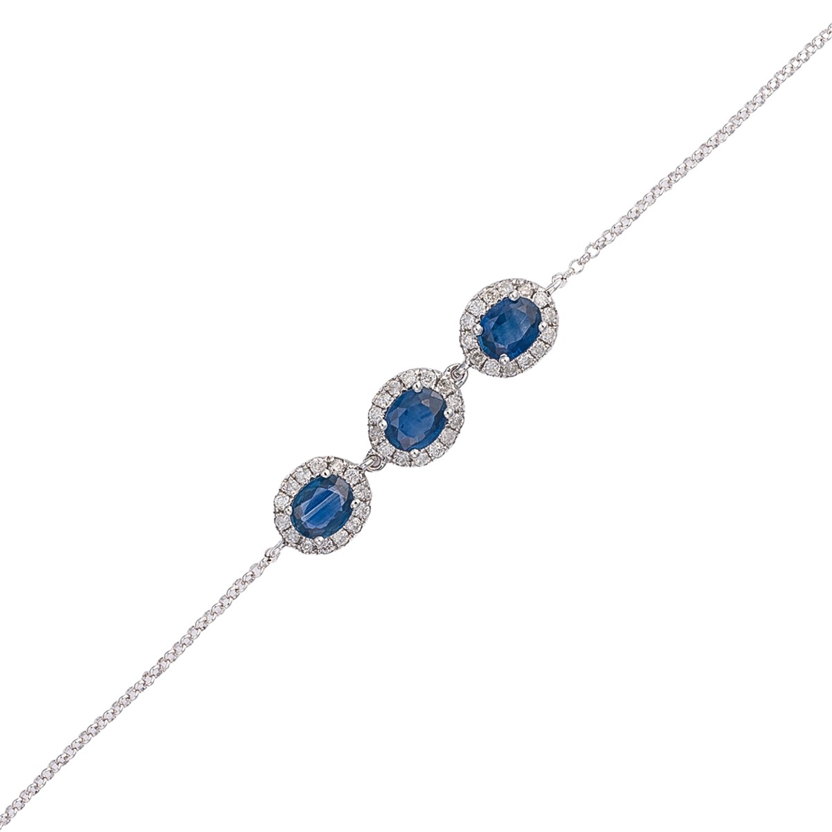 Elegantní náramek s přírodními safíry a diamanty z bílého zlata