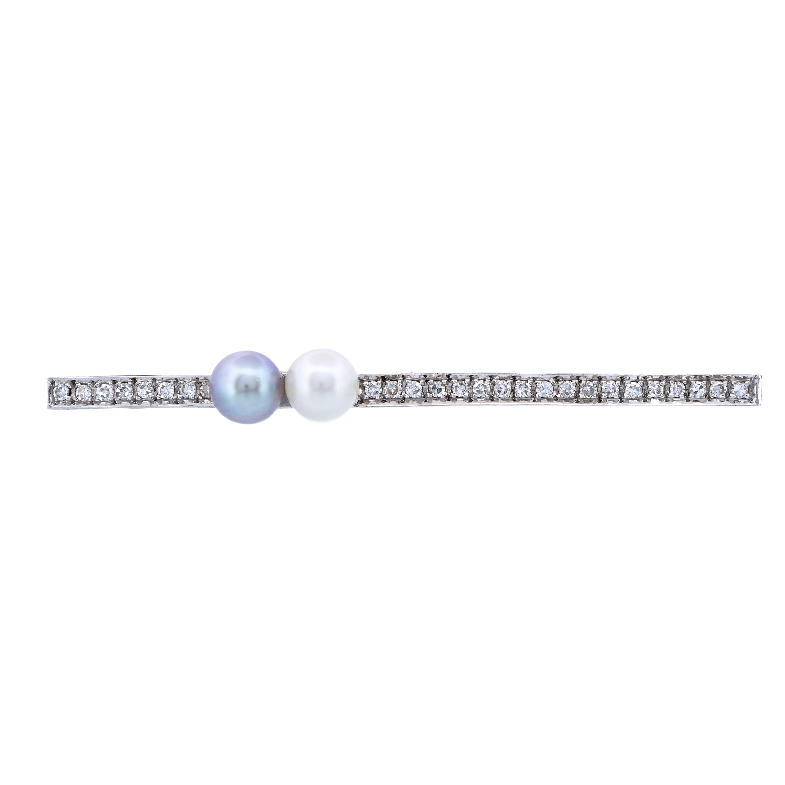Art deco zlatá brož s přírodními diamanty 0,48 ct a mořskými perlami Akoya