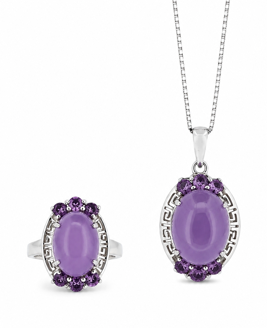 Luxusní stříbrný set s levandulovým jadeitem
