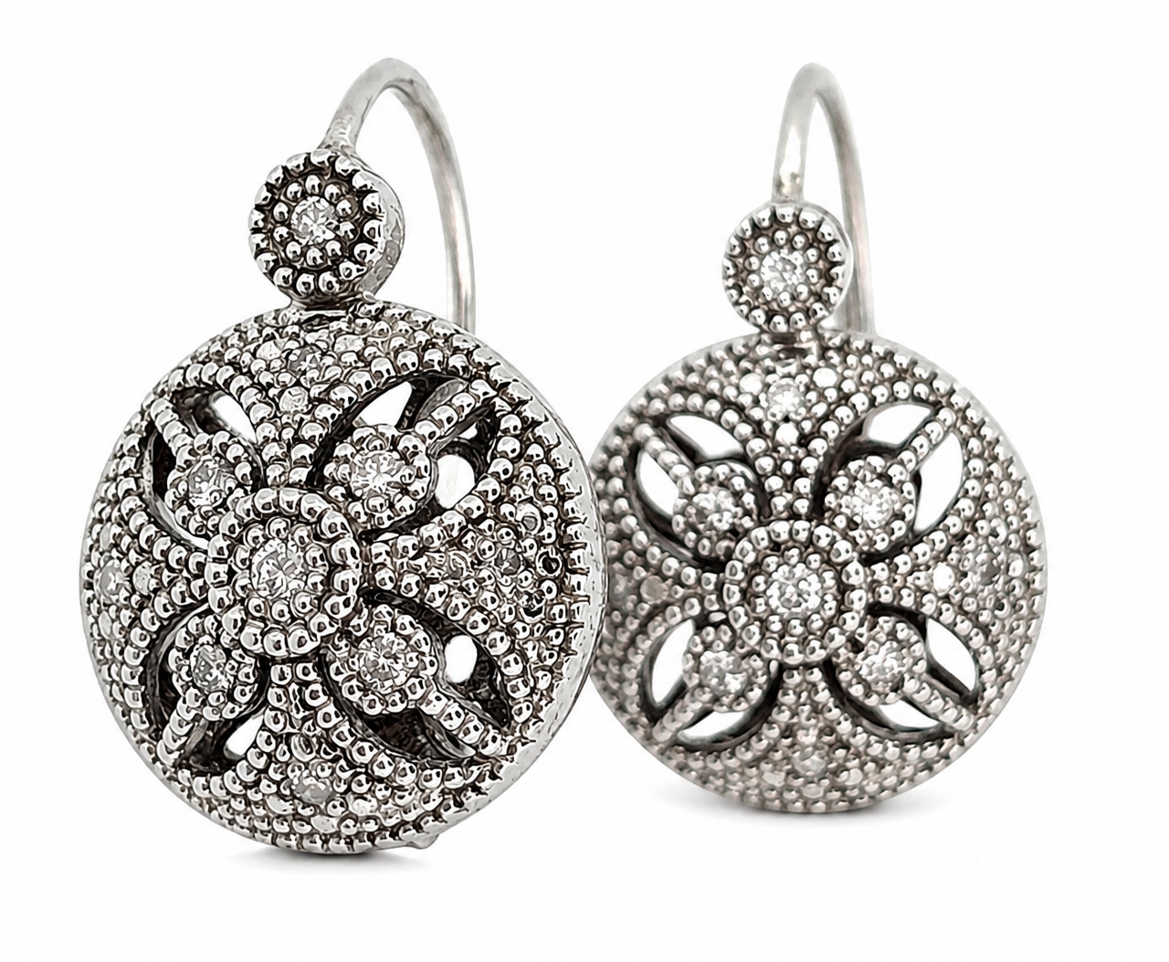 Stříbrné visací náušnice art deco s diamanty