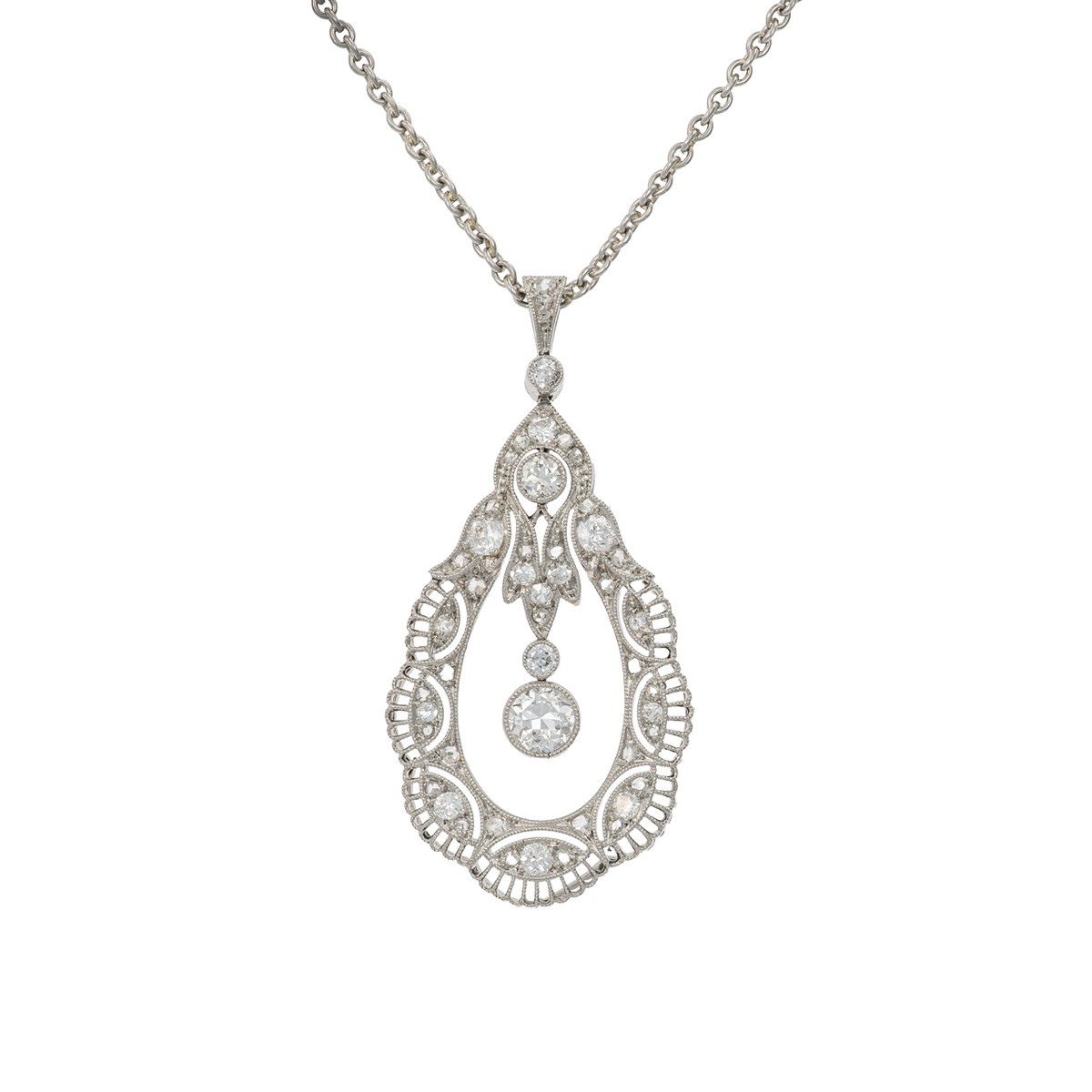 Platinový náhrdelník s přírodními diamanty Art Deco – 0,95 ct