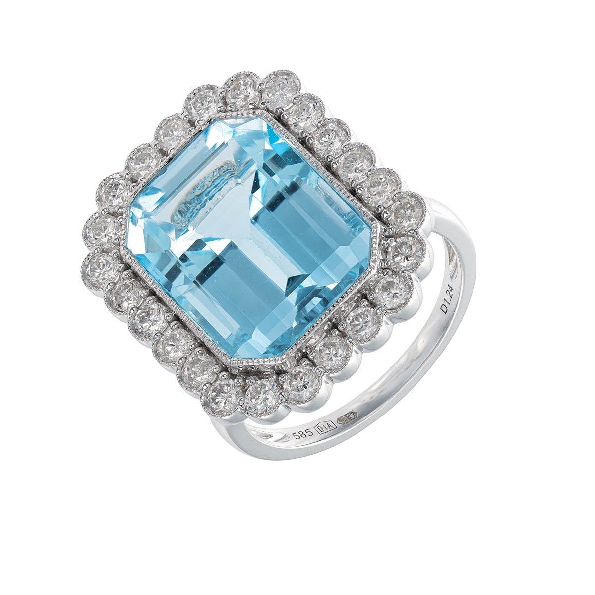 Topazový prsten z bílého zlata s přírodním topazem 13,92 ct a diamanty 1,25 ct