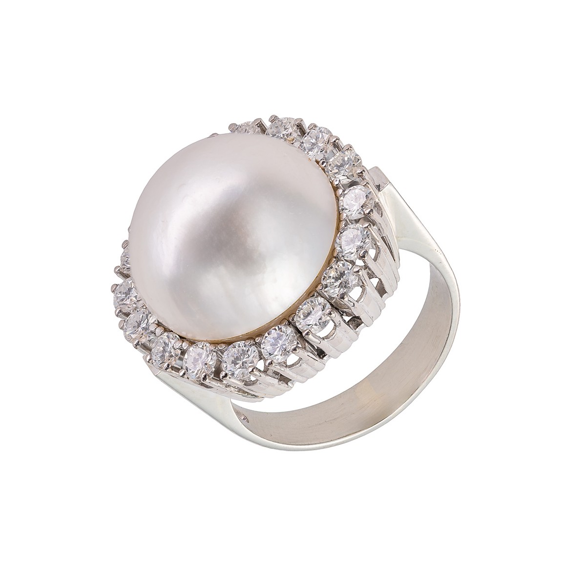 Zlatý prsten s Mabé perlou a diamanty 1,08 ct – certifikováno