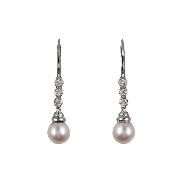 Zlaté náušnice s perlami a diamanty 0,20 ct