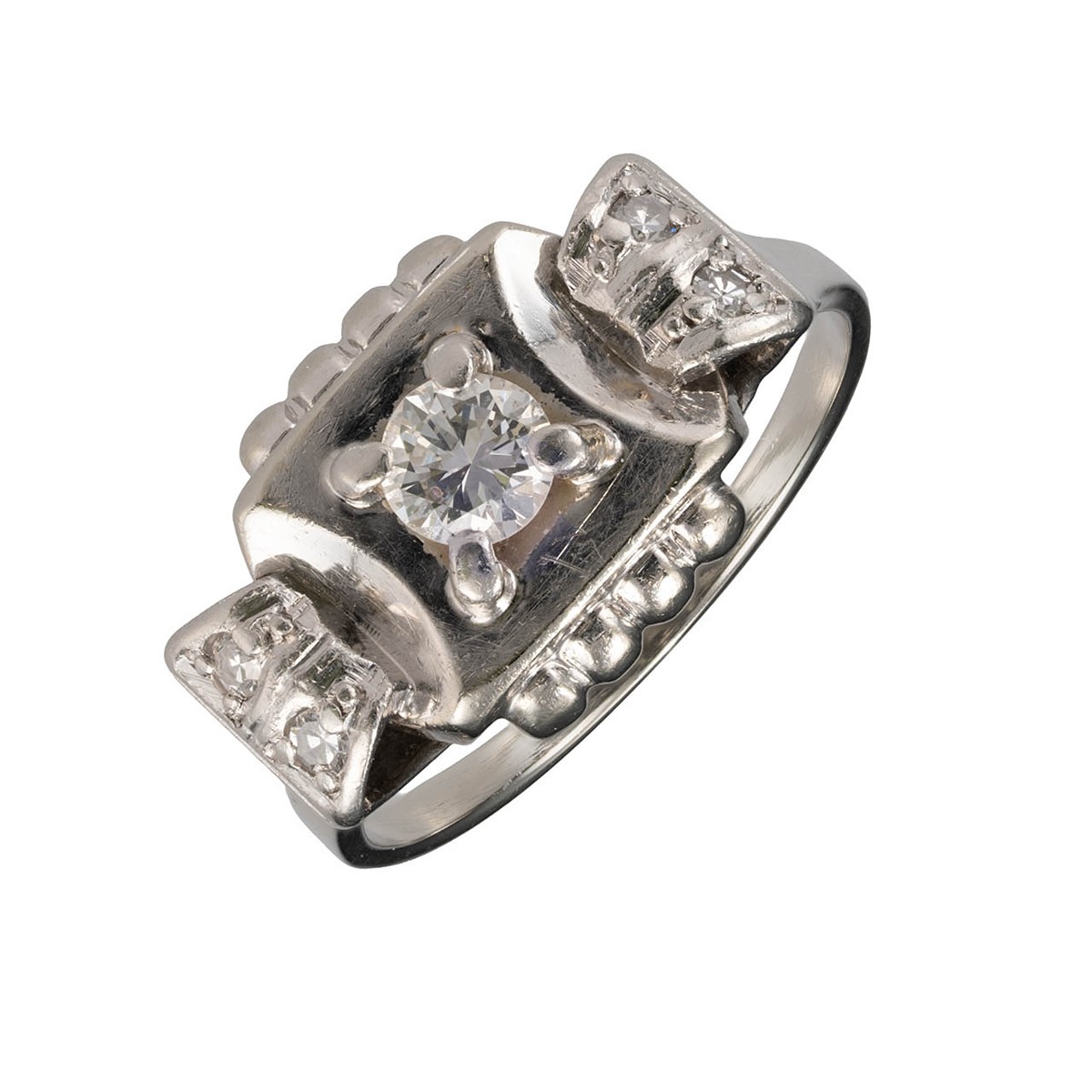 Art Deco prsten z bílého zlata s centrálním diamantem 0,25 ct