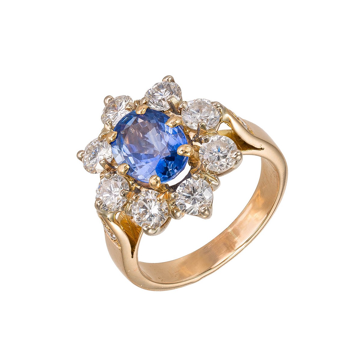 Zlatý prsten s přírodním safírem 2,63 ct diamanty – certifikováno, odhadní cena 286.000 Kč