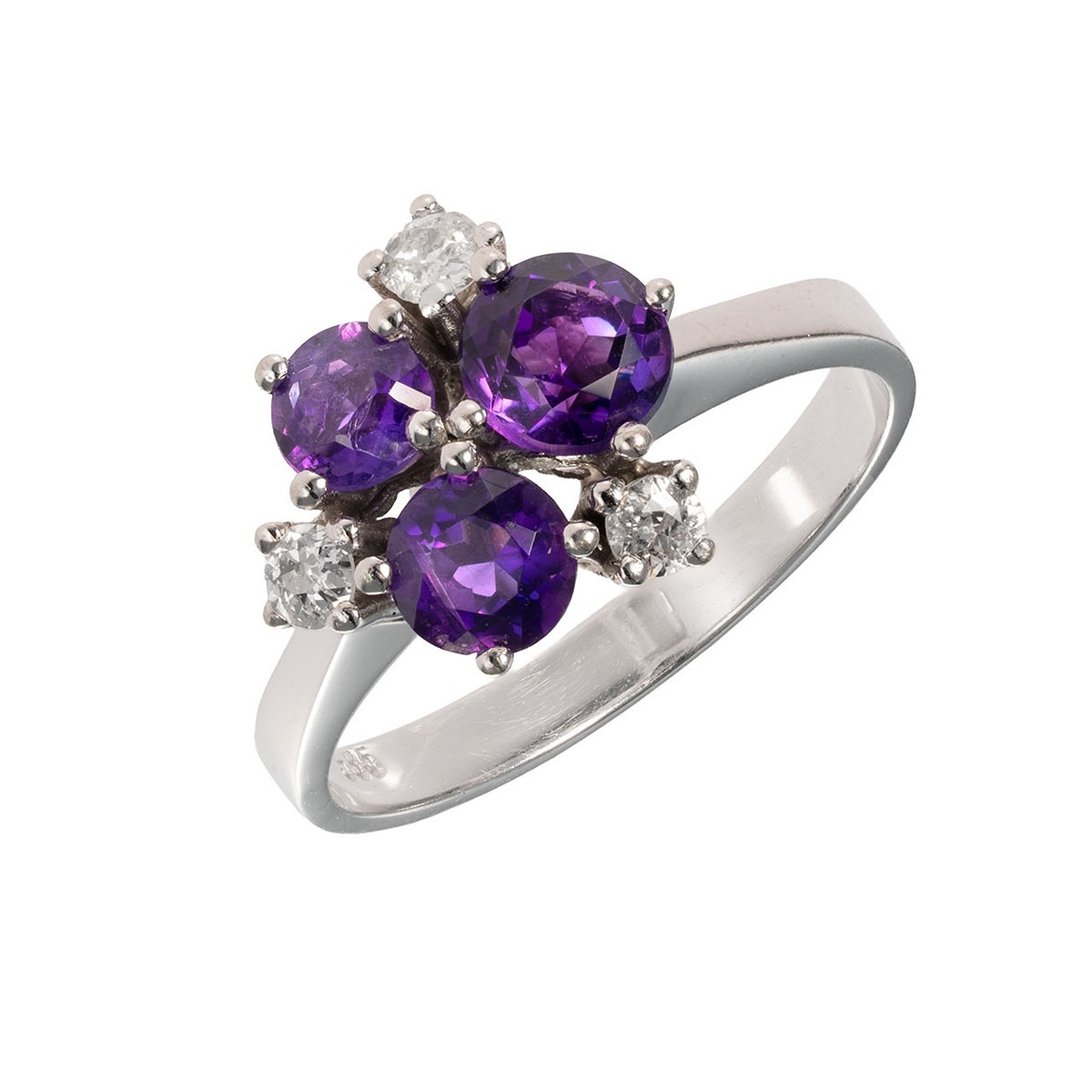 Ametystový prsten z bílého zlata s přírodními ametysty 1,10 ct a diamanty 0,18 ct