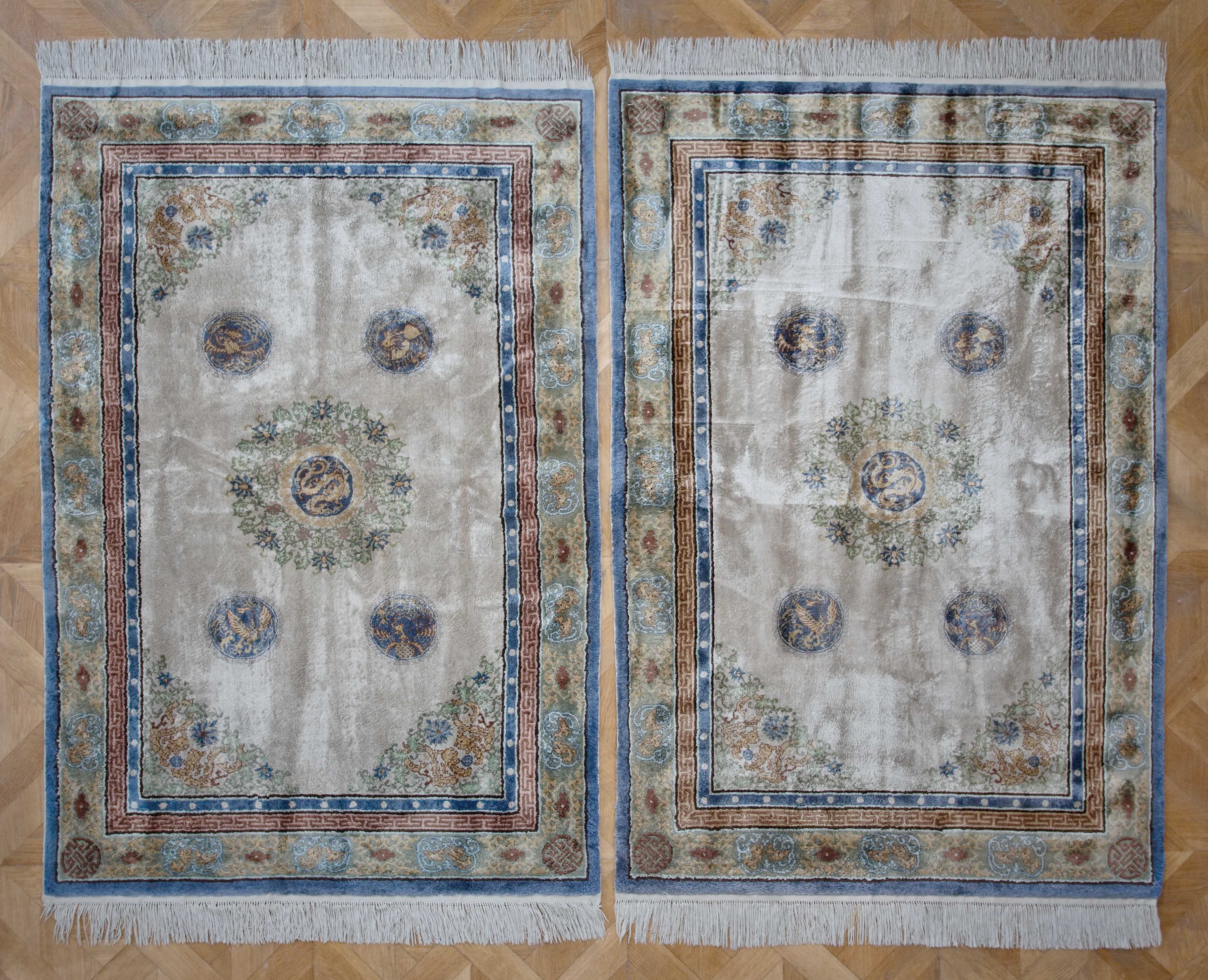 Celohedvábné párové čínské koberce 210 X 121 cm