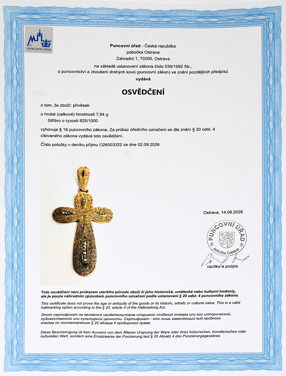 Výrazný přívěs Theodor Fahrner – stříbrný kříž s markazity - 4